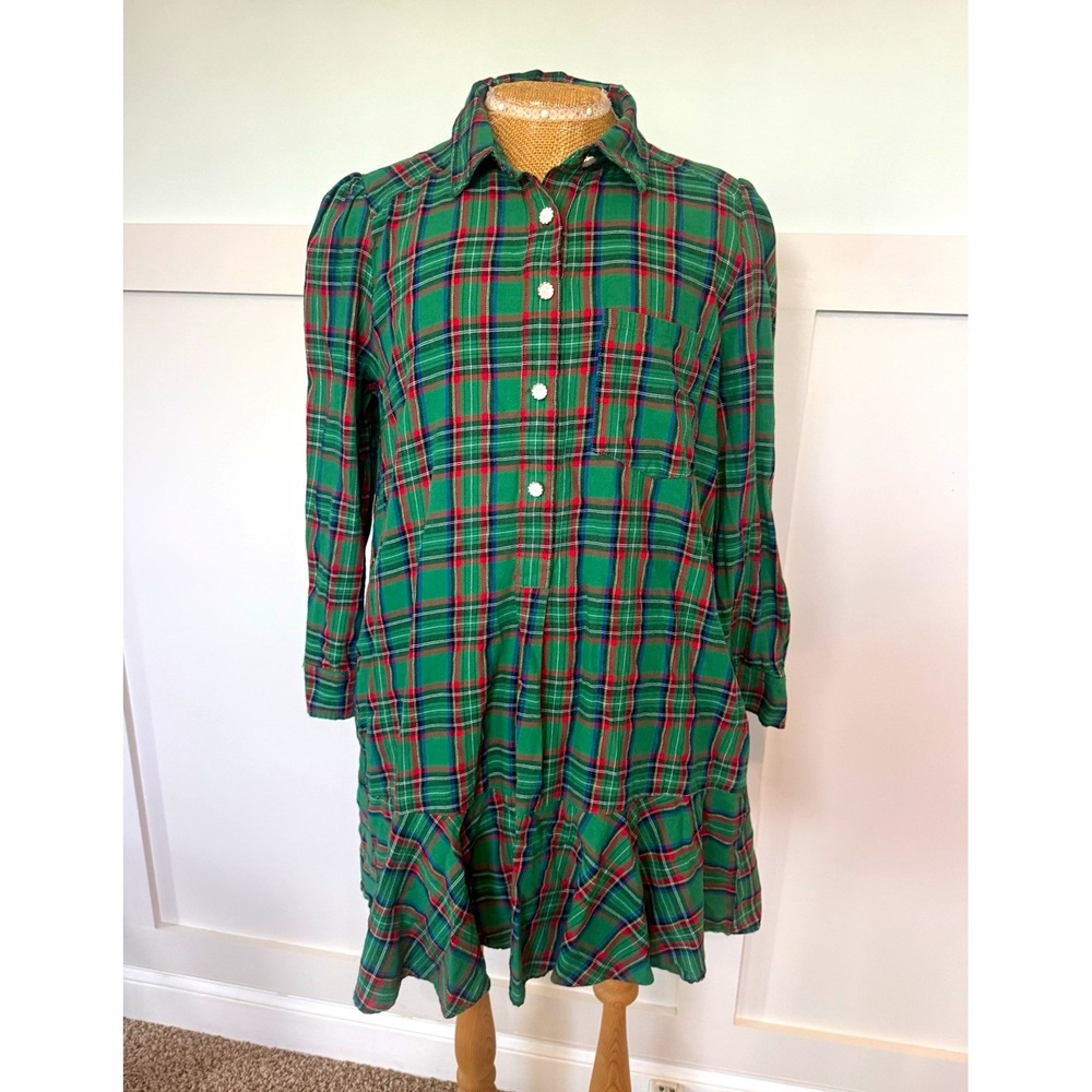 Shop the Mint Plaid Shirt Dress M Green Long Sleeve Collared holiday preppy